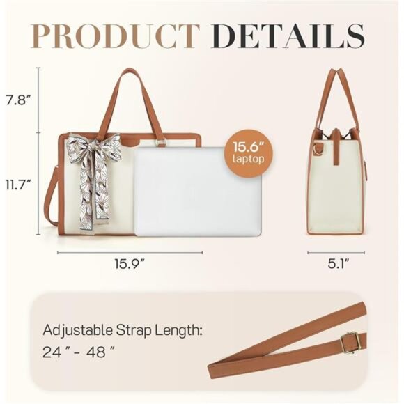 Laptop Tote Bag for Women 15.6 Inch Leather Work Bags Teacher Computer - Picture 4 of 6